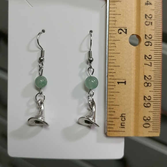 Gemstone Witch Hat Earrings Rose Quartz Aventurine Wand Earrings Stainless-Steel - Picture 8 of 9